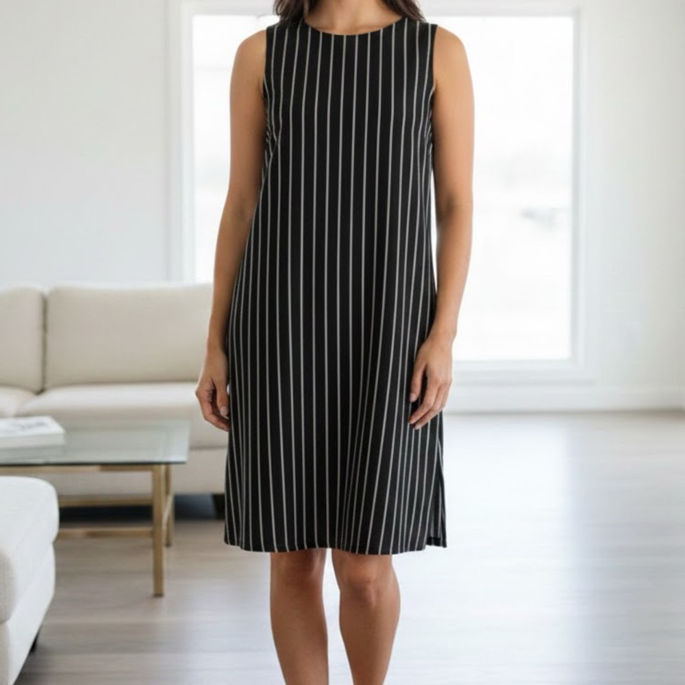 Vince Camuto Daybreak Black Striped Midi Shift Dress 6